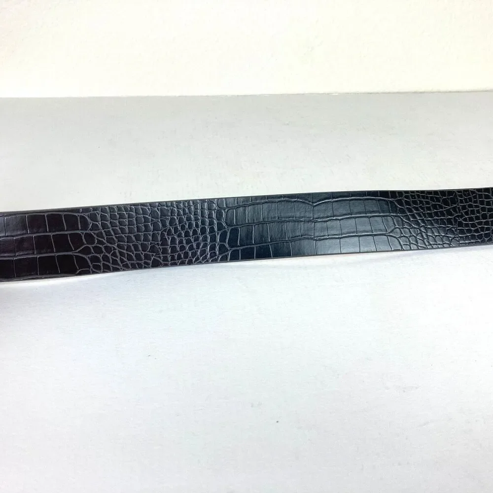 Target Women's New Belt Size S Black PU Bonded Leather Gold Buckle 1-1/2